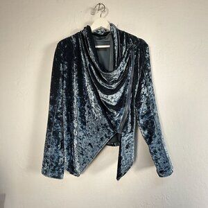 Blank NYC Womens Crushed Velvet Draped Jacket XS Asymmetric Zip Blue Lightweight